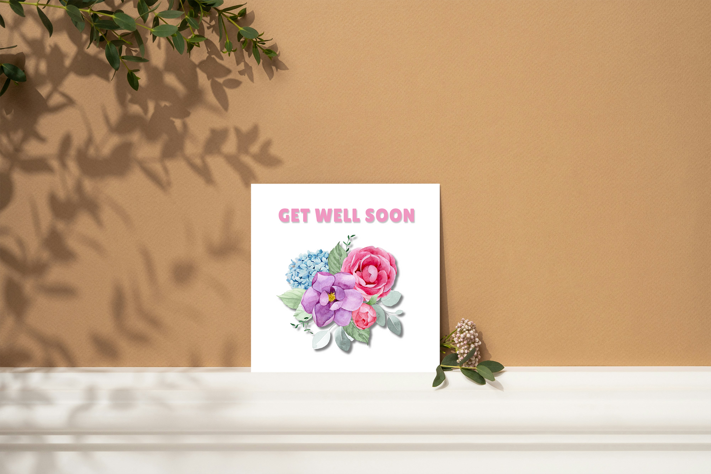 Get Well Soon Greeting Card - Beautiful Flowers Design - Elegant Recovery Card, Sympathy Card with Purple Envelope for Her, Mom, Friend and Loved Ones