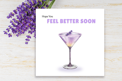 Hope You Feel Better Soon Card - Stylish Lavender Cocktail Greeting Card - Modern Get Well Soon, Thinking of You Card with Lavender/Purple Envelope for Men, Women, Friend and Loved Ones