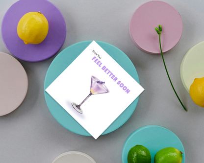 Hope You Feel Better Soon Card - Stylish Lavender Cocktail Greeting Card - Modern Get Well Soon, Thinking of You Card with Lavender/Purple Envelope for Men, Women, Friend and Loved Ones