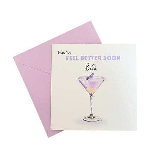 Lavender Cocktail -Personalised Hope You Feel Better Soon Folded Card, Get Well Card, Thinking of You Card, Sympathy Folded Card