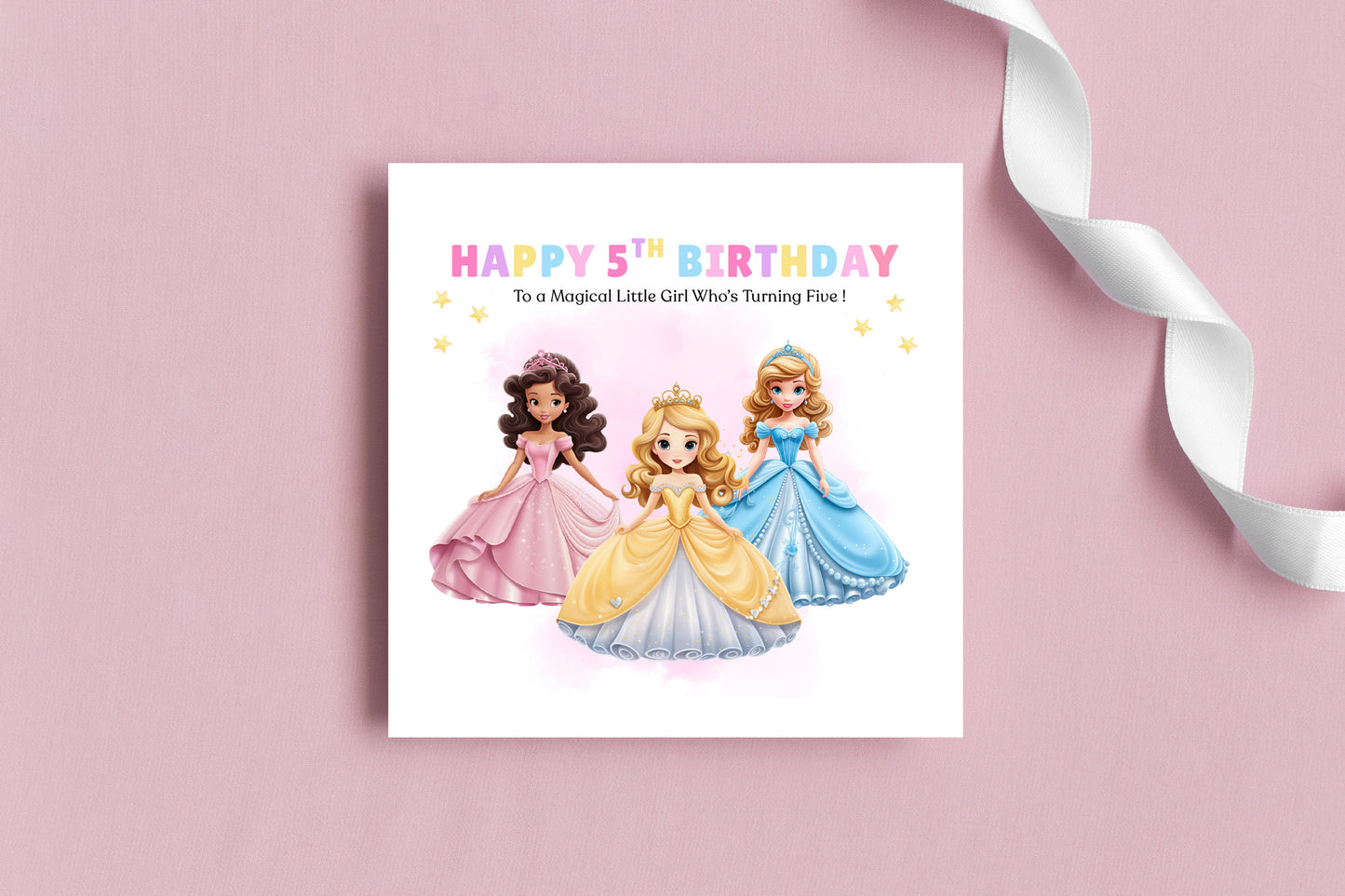 Beautiful Princess Birthday Card for Girls Ages 2, 3, 4, 5, 6, 7, 8-2nd, 3rd, 4th, 5th, 6th, 7th, 8th Birthday for Little Princess, Daughter, Granddaughter, Niece - Pink Envelope Included