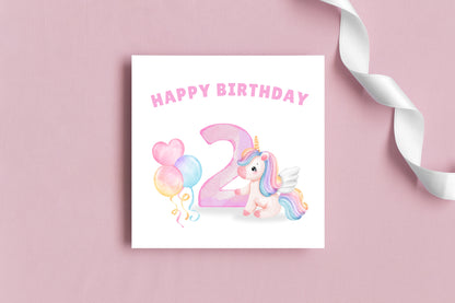 Magical Unicorn with Big Number 2 Design- 2rd Birthday Card for Toddler - 2 Years Old Birthday Card for Baby Girl, Daughter, Granddaughter, Niece, Children's Birthday Card – Purple Envelope Included