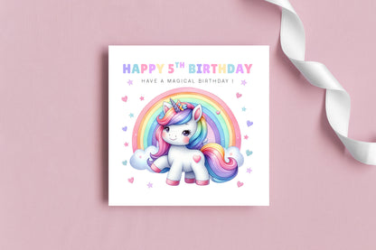 Magical Unicorn Happy Birthday Card Age 5, 5th Birthday 5 Years Old, Fifth Birthday Card for Magical Girls,  Kids, Children, Daughter, Granddaughter, Niece - Purple Envelope Includedughter Granddaughter Niece - Purple Envelope Included