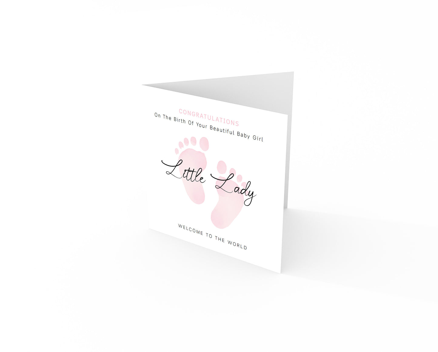 New Baby Girl Card Congratulations for Newborn Girl, Welcome To The World Card, Baby Shower for Daughter, Granddaughter, Niece, Little One - Baby Feet Design - Pink Envelope Included