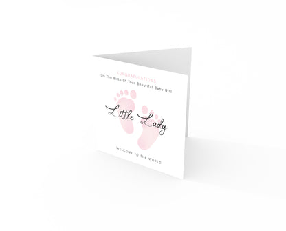 New Baby Girl Card Congratulations for Newborn Girl, Welcome To The World Card, Baby Shower for Daughter, Granddaughter, Niece, Little One - Baby Feet Design - Pink Envelope Included
