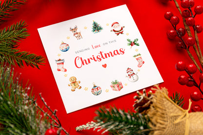 Christmas Card – Festive Red & Green Design with Santa, Reindeer & Christmas Tree