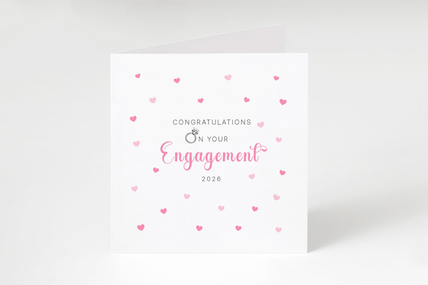 Engagement Card 2026 – Congratulations on Your Engagement Card – Ring and Pink Hearts Design – Romantic Engagement Card for Newly Engaged Couple, Him or Her - Pink Envelope Included