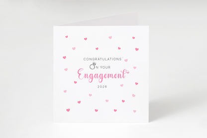 Engagement Card 2026 – Congratulations on Your Engagement Card – Ring and Pink Hearts Design – Romantic Engagement Card for Newly Engaged Couple, Him or Her - Pink Envelope Included