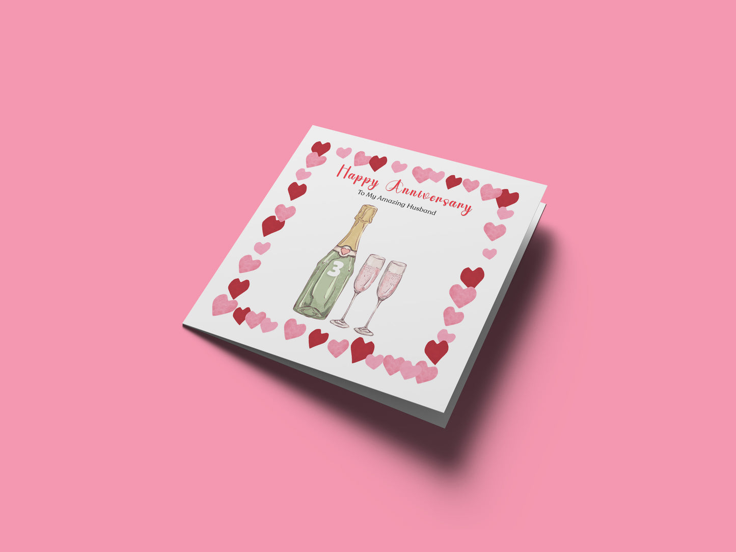 Personalised Anniversary Card - Elegant Prosecco Design - Custom Message and Years of Anniversary  for Wedding, Relationship, Him, Her, Wife, Husband, Partner, Couple - Pink Envelope Included