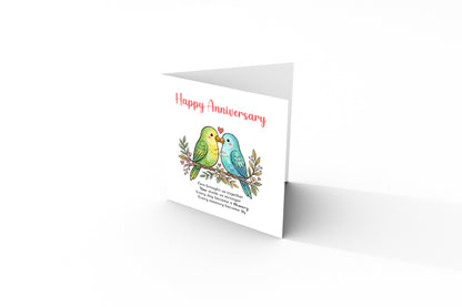 Cute Love Birds Anniversary Card with Romantic Poem for Wedding, Dating, Relationship Milestones –1st, 2nd, 3rd, 5th, 10th, 20th - For Him, Her, Wife, Husband, Couples