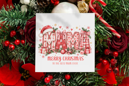 Pink Merry Christmas Card to the Best Mum Ever