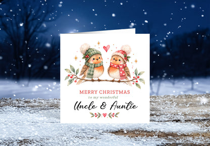 Cute Robin Christmas Card for Auntie & Uncle – Merry Christmas Greeting Card