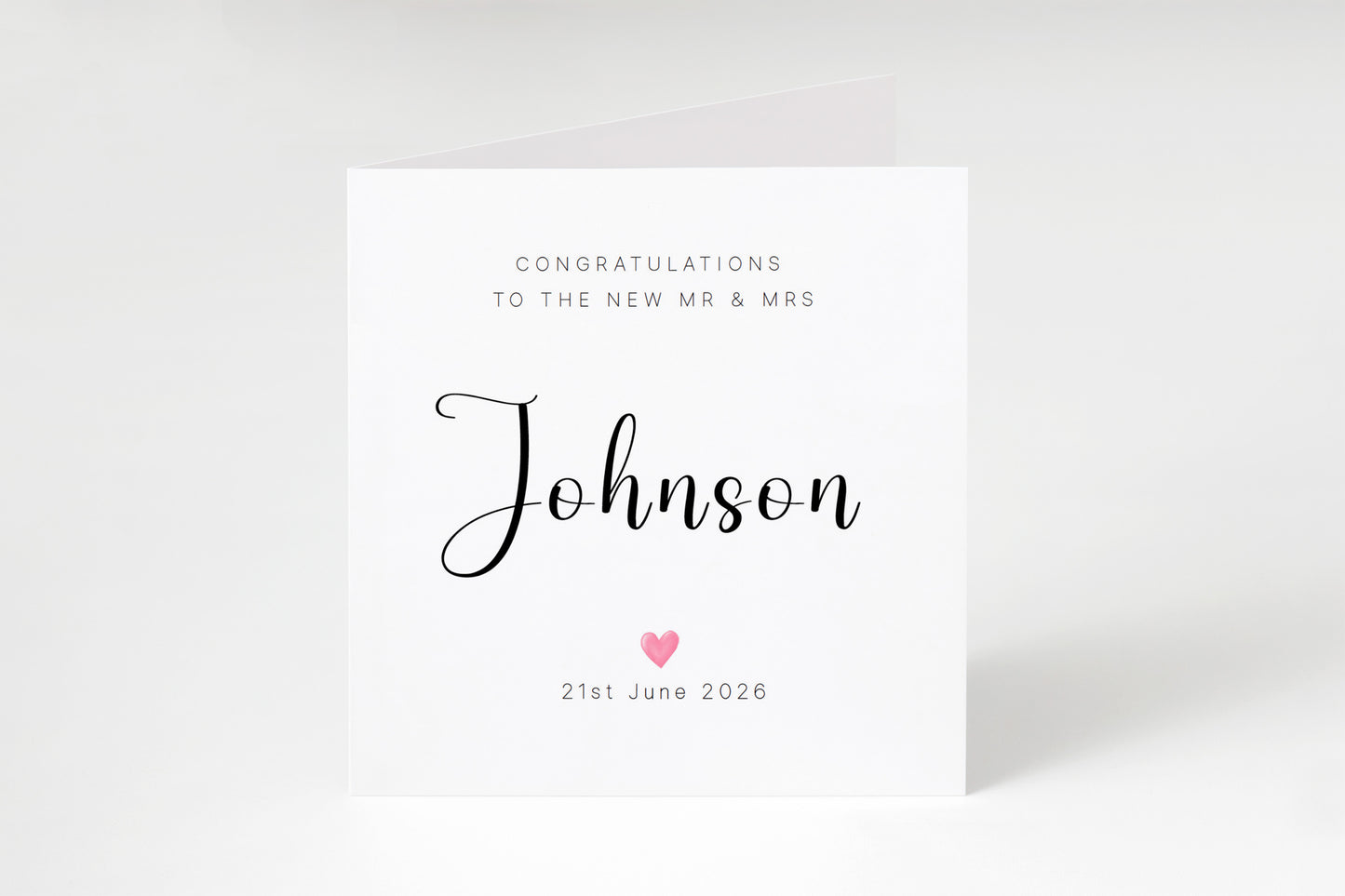 Personalised Wedding Card with Couple's Surname & Date – Minimalist Mr & Mrs Card – Elegant Script Surname Wedding Card – Modern Newlywed Congratulations Card for Him or Her - Kraft Envelope Included