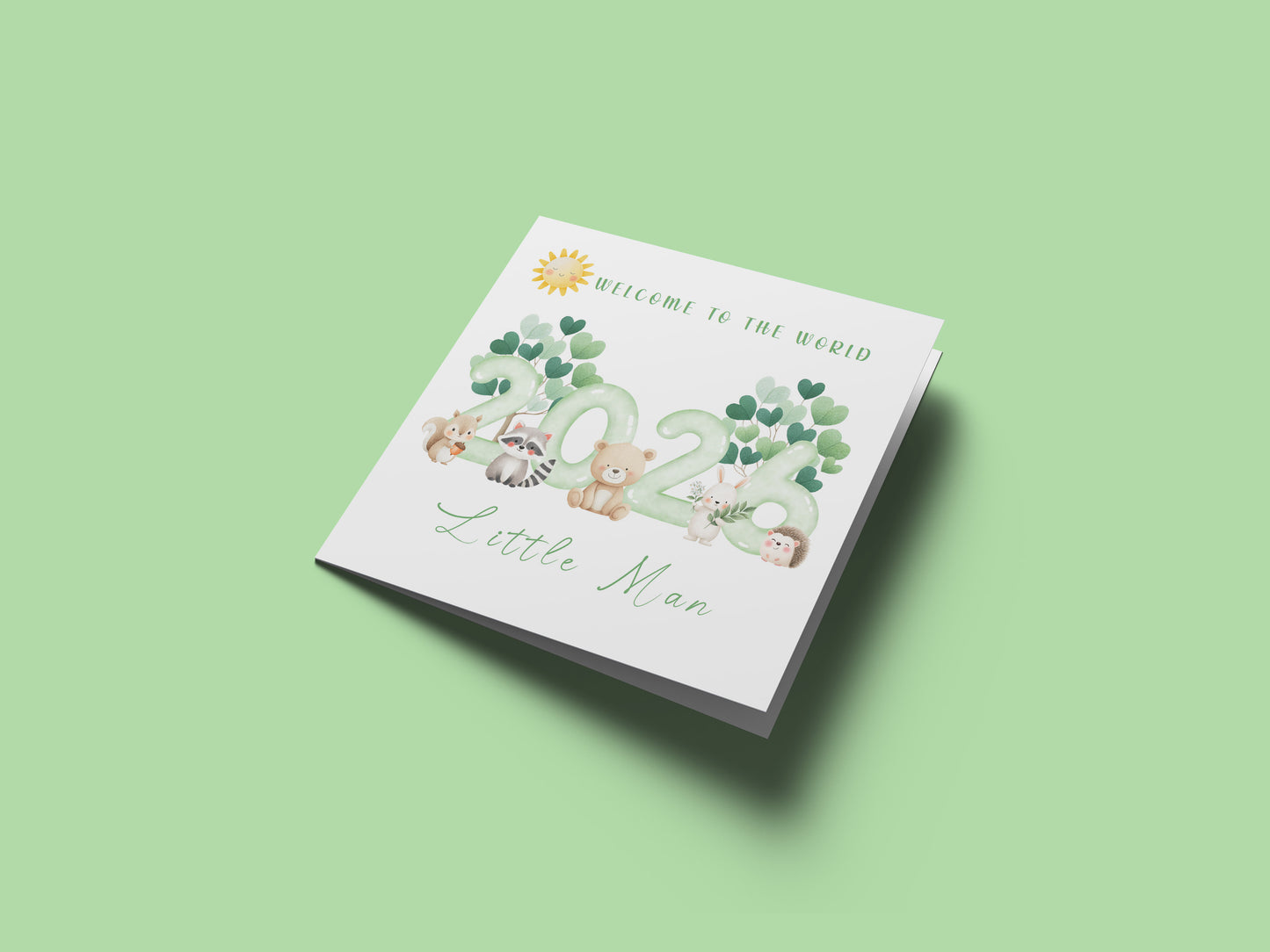 2026 New Baby Boy Card Congratulations for Newborn Boy, Son, Grandson, Nephew, Little One - Welcome To The World, Baby Shower Card - Cute Woodland Animal Design- Brown Kraft Envelope Includednd Date with Kraft Envelope (Copy)