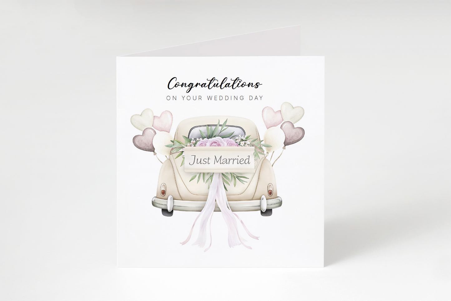 Elegant Wedding Car Wedding Card - Romantic Wedding Congratulations Card for Newlywed Couples, for Him or for Her - Kraft Envelope Included