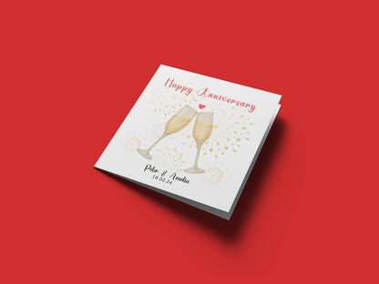 Personalised Anniversary Card - Elegant Champagne Design - Custom Couple's Names and Anniversary Date for Wedding, Relationship, Him, Her, Wife, Husband, Partner, Couple - Kraft Envelope Included