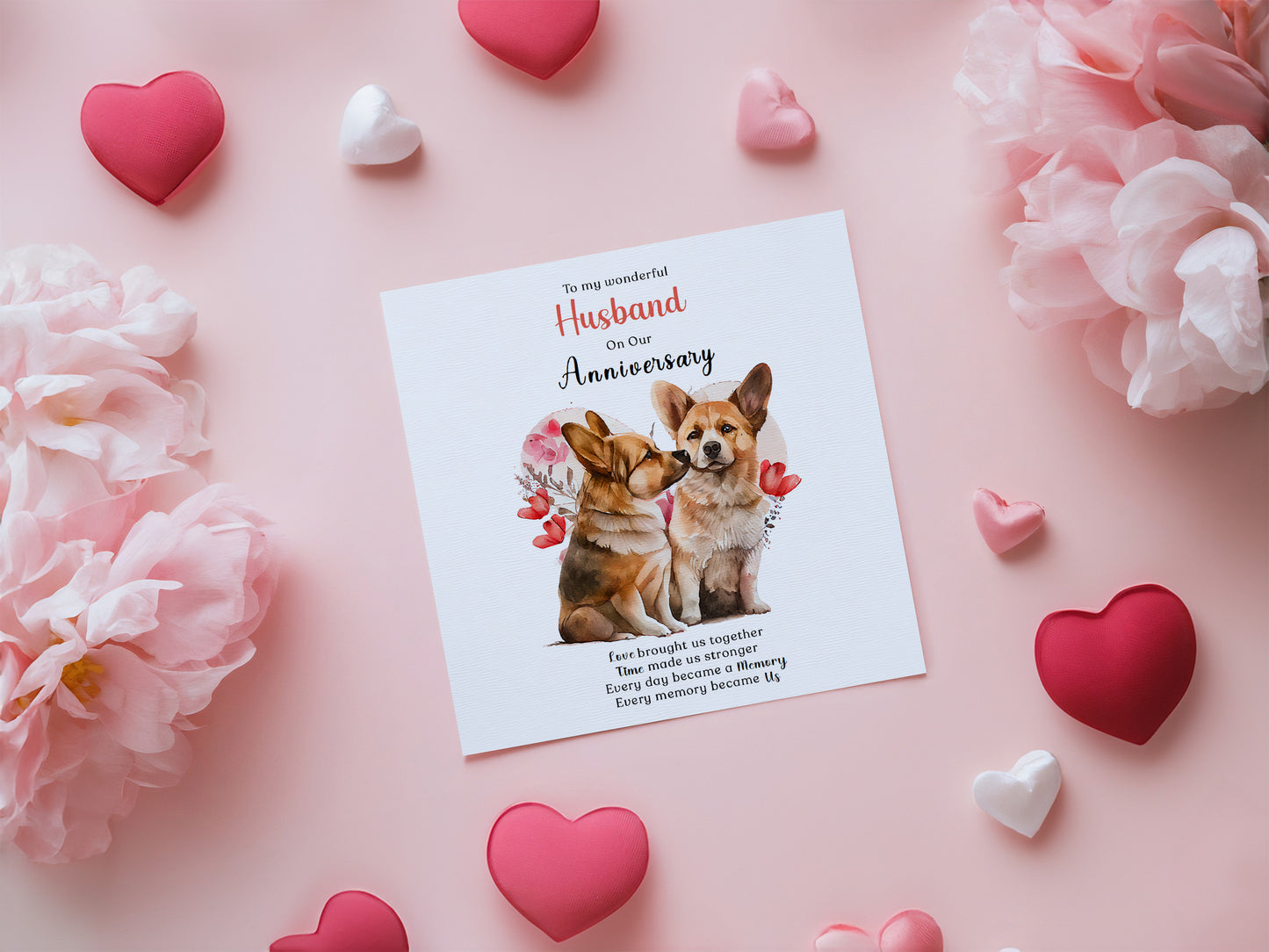 Cute Corgi Dog Anniversary Card for Him - Romantic Anniversary Card for Husband, Wedding, Dating, Relationship Milestones 1st, 2nd, 3rd, 5th, 10th, 20th 30th - Kraft Envelope Included
