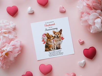 Cute Corgi Dog Anniversary Card for Him - Romantic Anniversary Card for Husband, Wedding, Dating, Relationship Milestones 1st, 2nd, 3rd, 5th, 10th, 20th 30th - Kraft Envelope Included