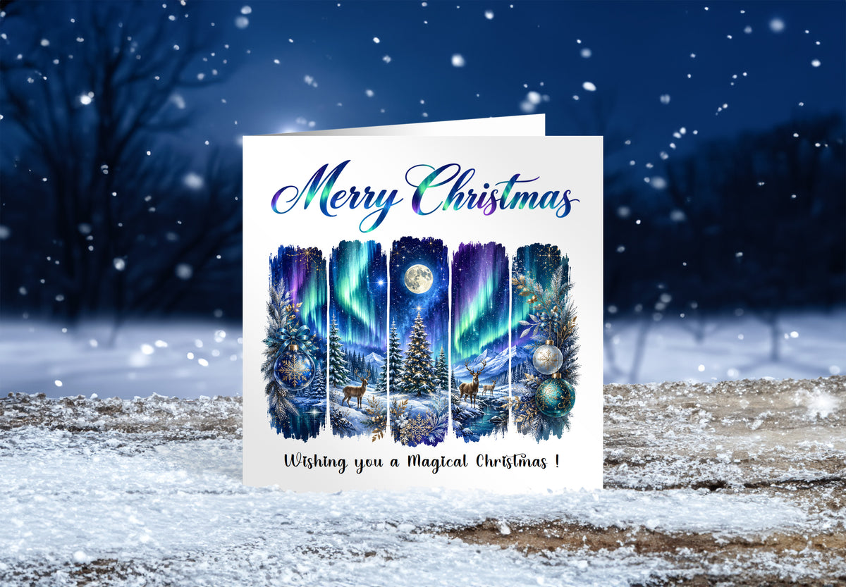 Northern Lights Christmas Card – Magical Winter Wonderland Christmas