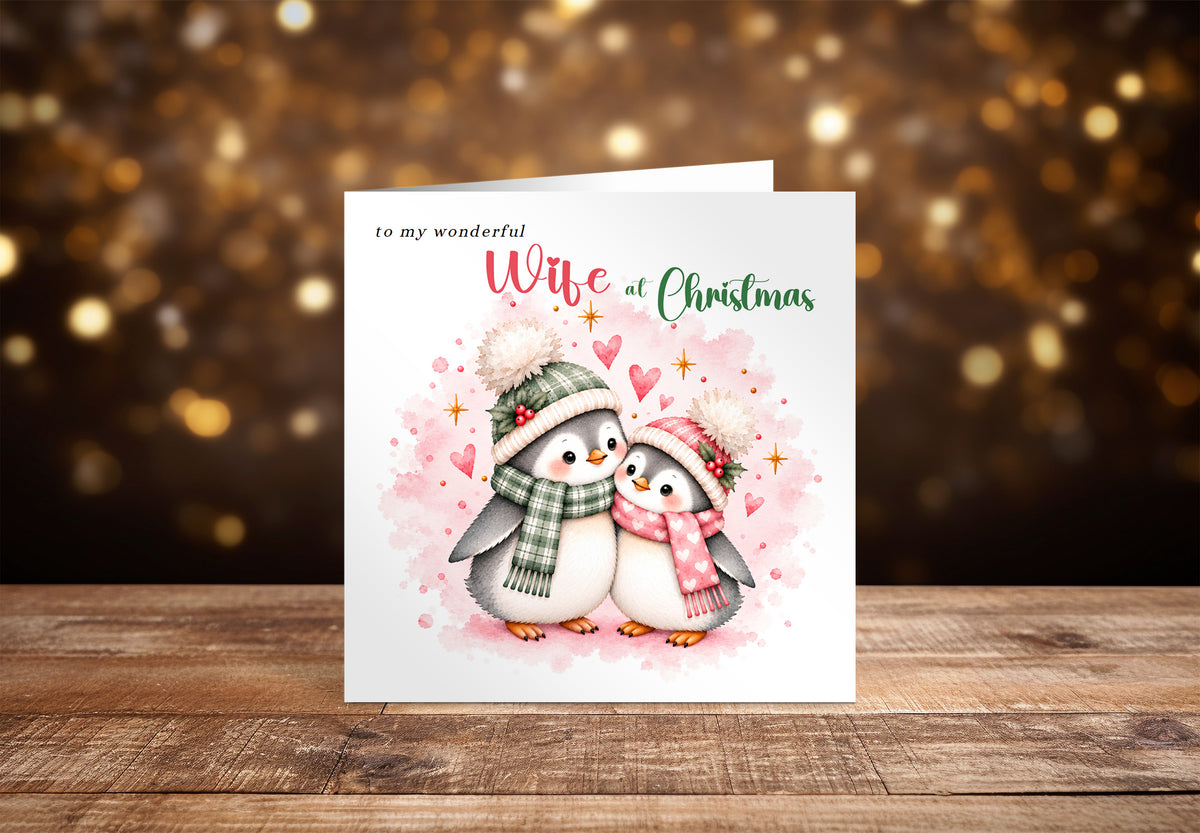 Merry Christmas Card for Wife  – Cute Penguin Couple Christmas Card