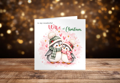 Merry Christmas Card for Wife  – Cute Penguin Couple Christmas Card