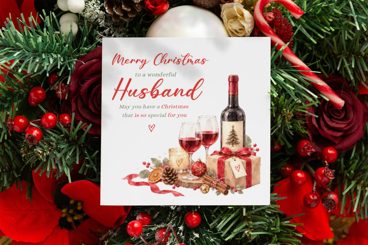 Christmas Card for Husband –   Romantic Wine & Festive Design