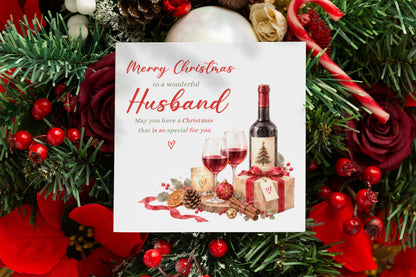 Christmas Card for Husband –   Romantic Wine & Festive Design