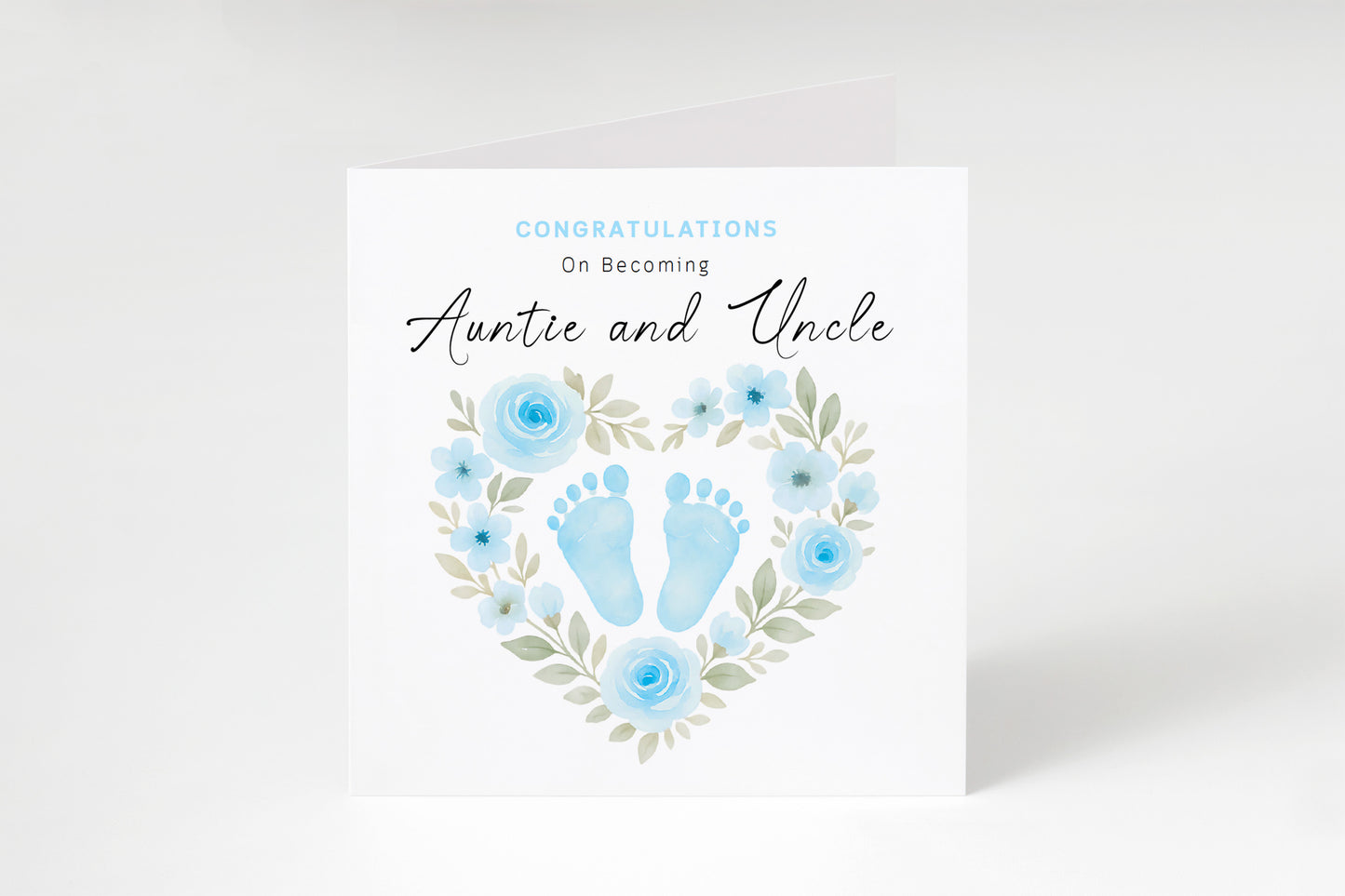 Personalised New Baby Boy Card – Congratulations On Becoming Mum & Dad, Auntie & Uncle, Grandpa & Grandma – Blue Baby Feet design - Blue Envelope Included
