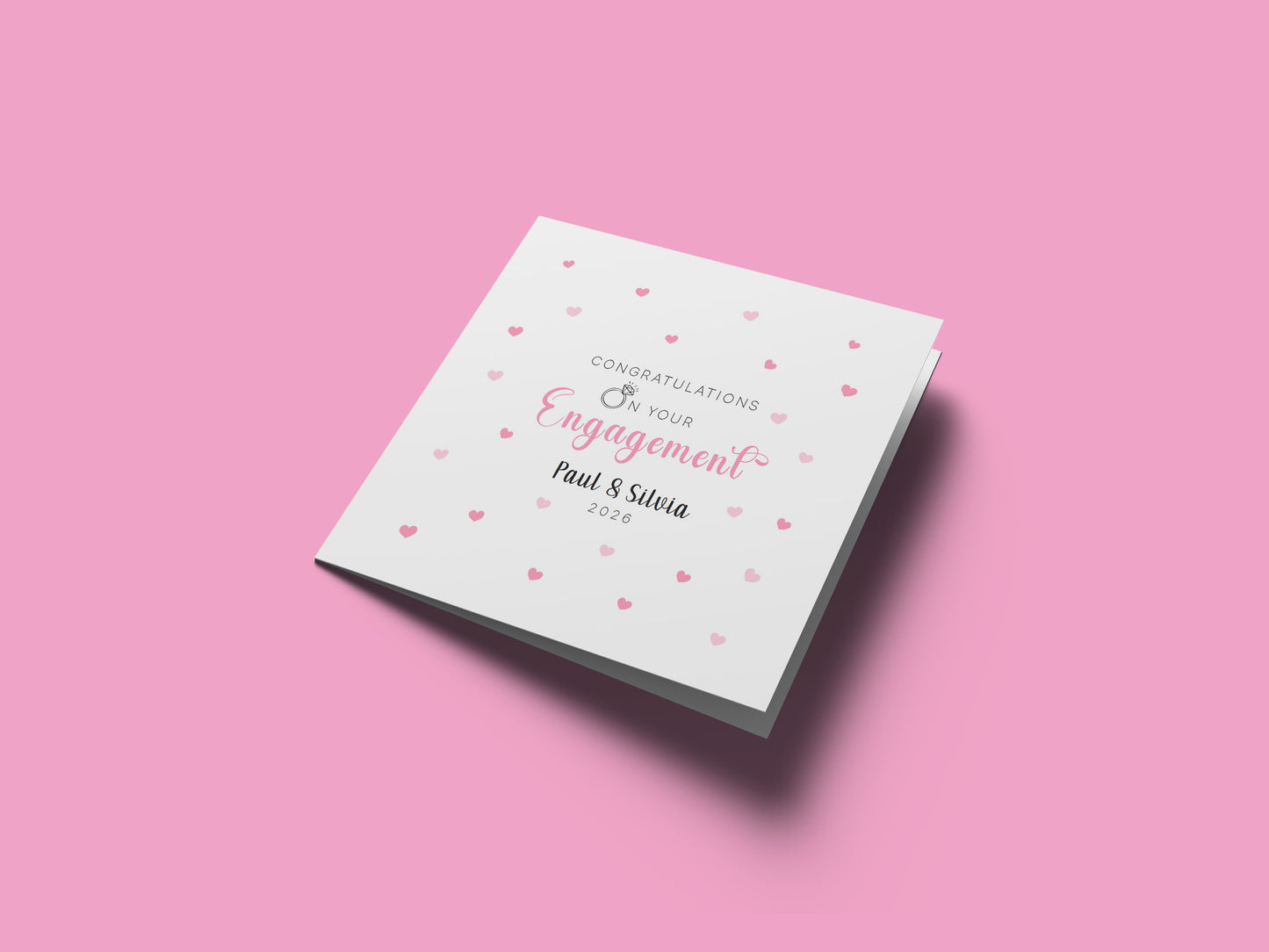 2026 Personalised Engagement Card with Custom Couple's Name – Congratulations on Your Engagement Card for Newly Engaged Couples, Him or Her - Pink Envelope Included