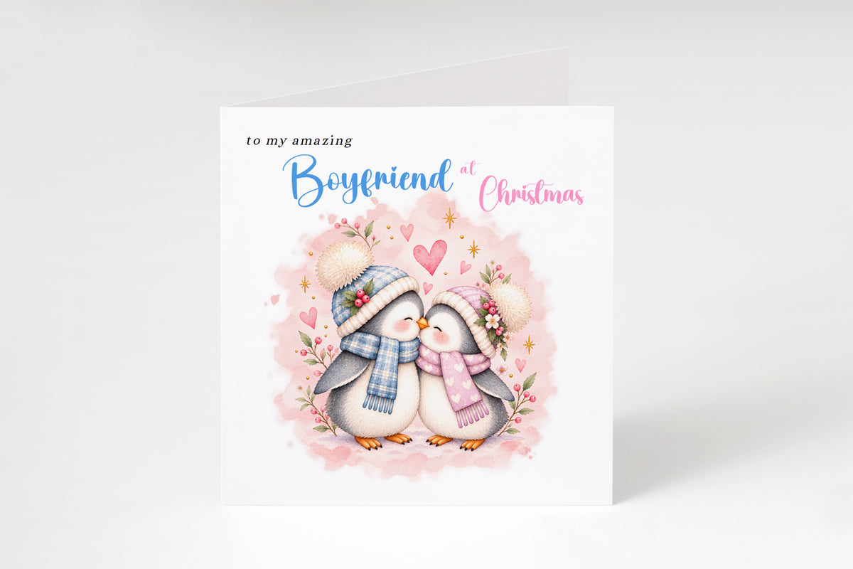 Merry Christmas Card for Boyfriend – Cute Penguin Couple Christmas Card
