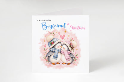 Merry Christmas Card for Boyfriend – Cute Penguin Couple Christmas Card