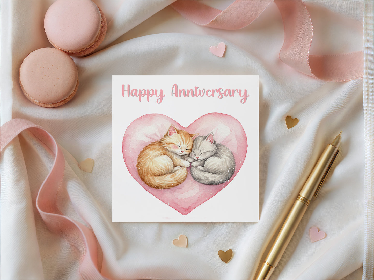 Cute Cats Anniversary Card - Romantic Love Card for  Wedding, Dating, Relationship Milestones1st, 2nd,10th - For Cat Lovers, Him, Her, Wife, Husband, Partner, Couples - Pink Envelope Inclided