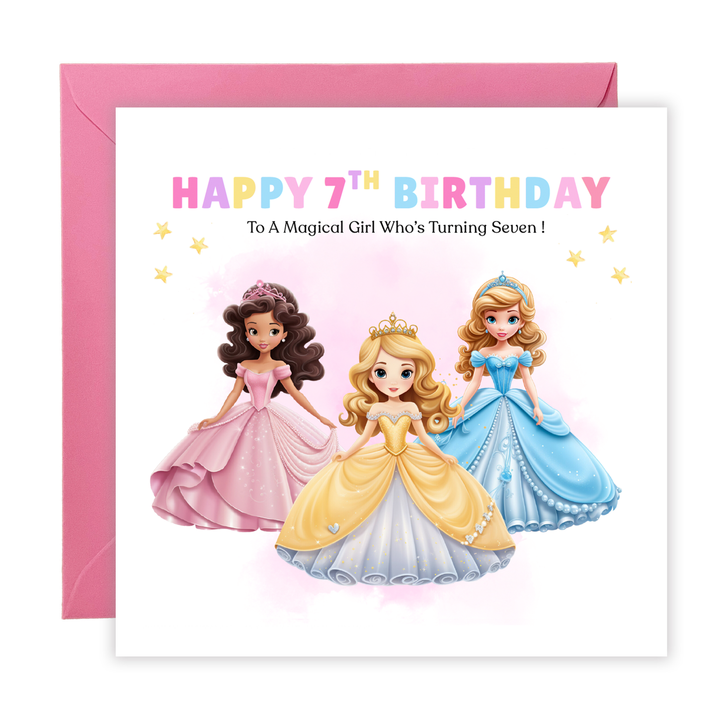 Beautiful Princess Birthday Card for Girls Ages 2, 3, 4, 5, 6, 7, 8-2nd, 3rd, 4th, 5th, 6th, 7th, 8th Birthday for Little Princess, Daughter, Granddaughter, Niece - Pink Envelope Included