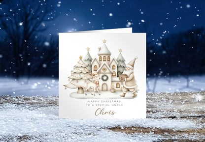 Personalised Beige Christmas Card for Kids – Santa & Reindeer