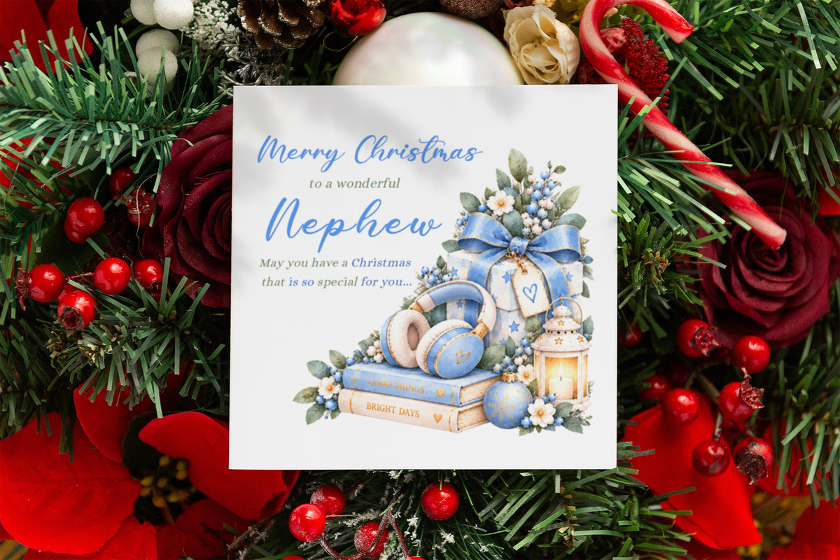 Christmas Card for Nephew –   Blue Festive Xmas Design