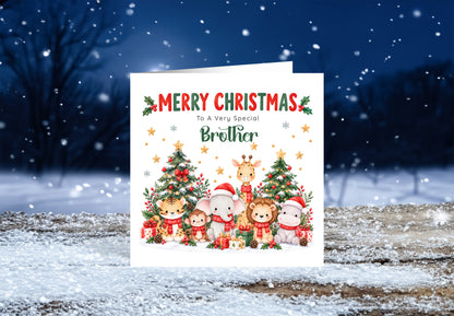 Jungle Animals Christmas Card for Brother - Cute Safari Animals Design
