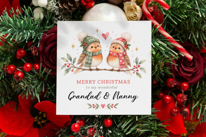 Christmas Card for Grandad and Nanny – Cute Robin Couple Design