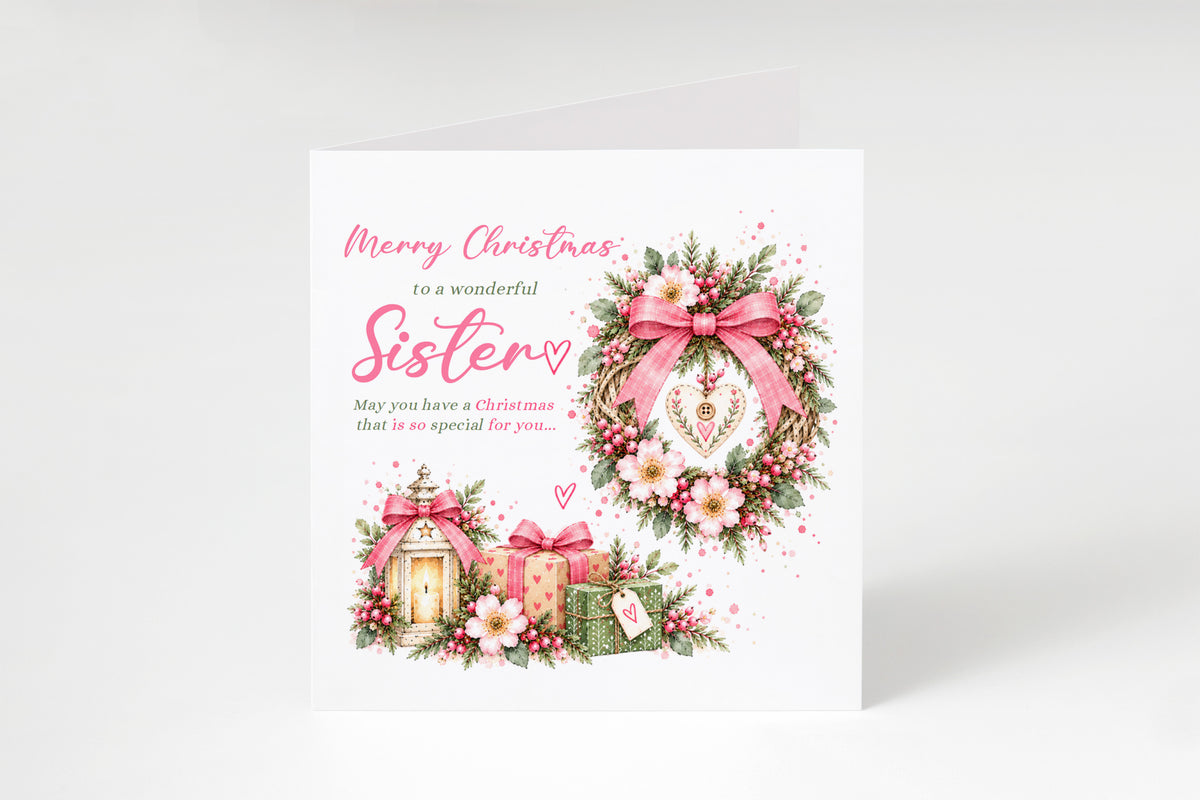 Christmas Card for Sister – Festive Floral Design