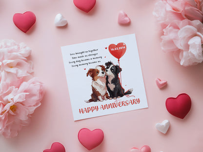 Personalised Cute Dogs Anniversary Card - Custom Date Anniversary Card for Wedding, Relationship Milestones 1st, 2nd,10th - For Dog Lover, Him, Her, Wife, Husband, Couples - Red Envelope Included
