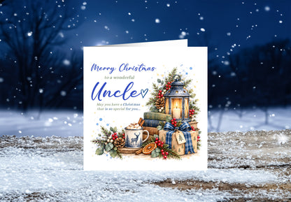 Christmas Card for Uncle – Blue Festive Christmas Design