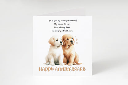 Cute Puppy Dogs Anniversary Card - Romantic Dog Lover Anniversary Card for Wedding, Dating, Relationship Milestones 1st, 2nd, 5th, 10th - For Him, Her, Wife, Husband, Couples - Kraft Envelope Included