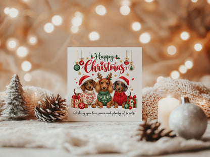 Dachshund Christmas Card for Dog Lovers – Cute Festive Sausage Dogs, Santa & Christmas Design