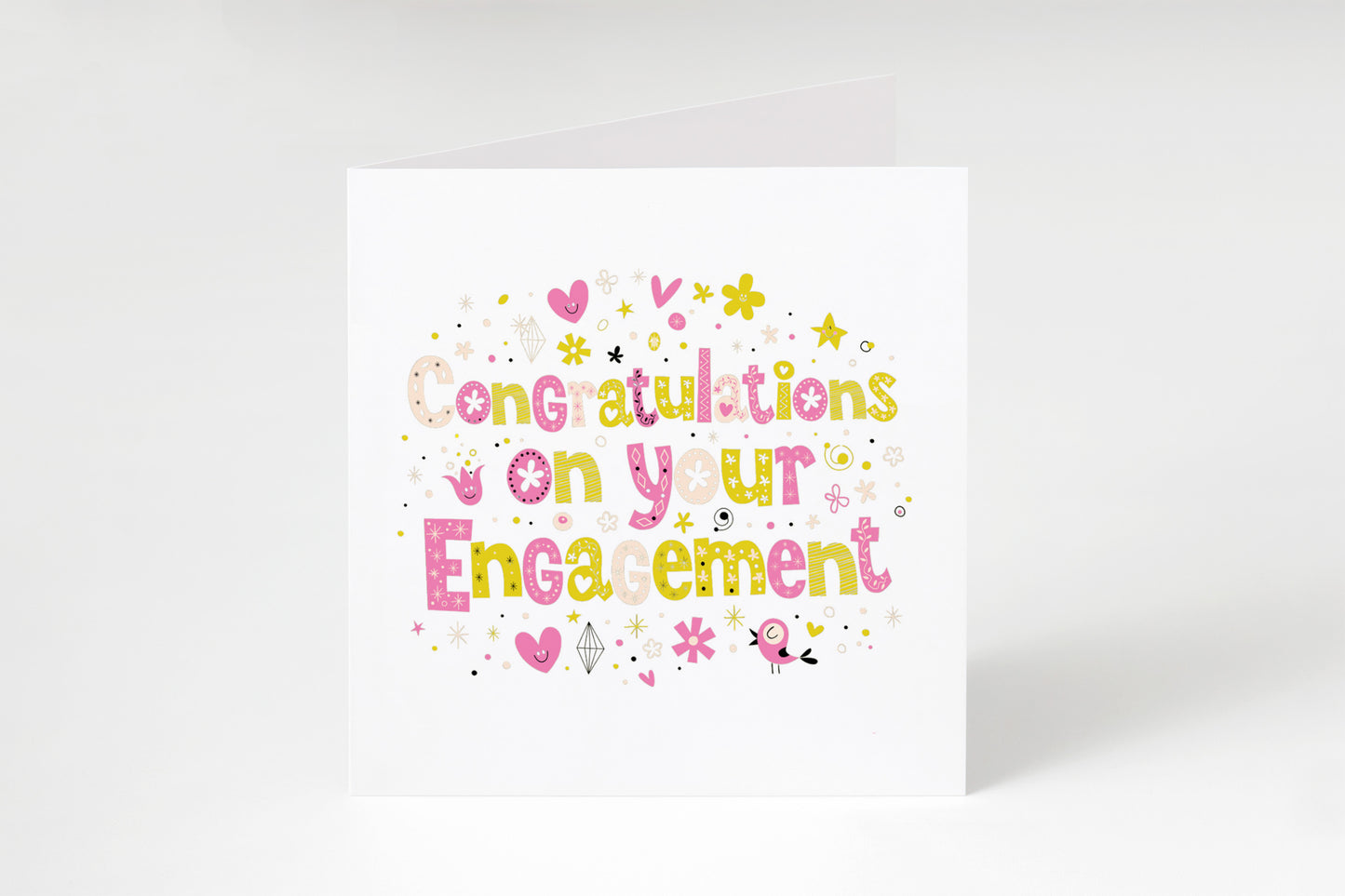 Cute & Fun Engagement Card with Colourful Typography  - Congratulations on your Engagement Card - Engagement Congratulations Card for Newly Engaged Couple - Pink Envelope Included