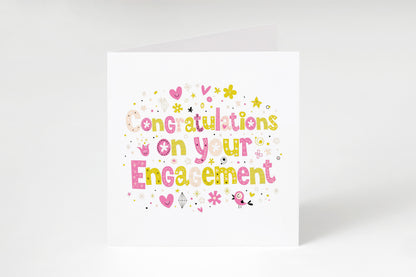 Cute & Fun Engagement Card with Colourful Typography  - Congratulations on your Engagement Card - Engagement Congratulations Card for Newly Engaged Couple - Pink Envelope Included