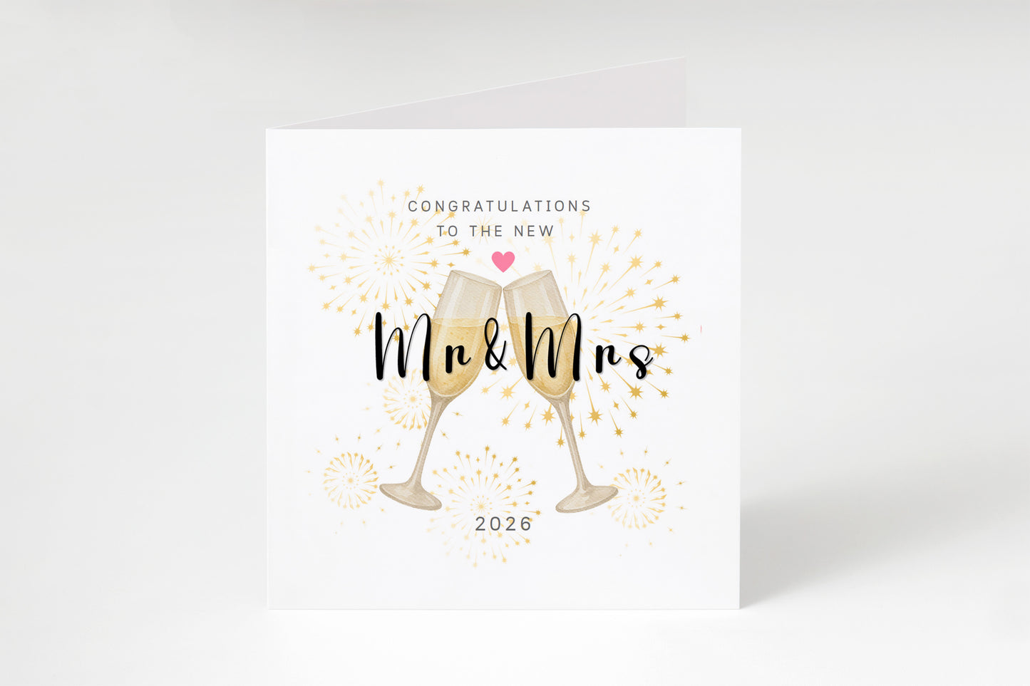 Mr & Mrs Wedding Card with Champagne Toast Design - Elegant Wedding Congratulations Card for Newlywed couples, Him or Her - Kraft Envelope Included