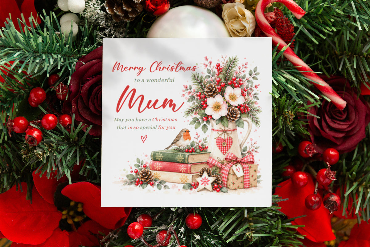 Christmas Card for Mum – Festive Floral Design