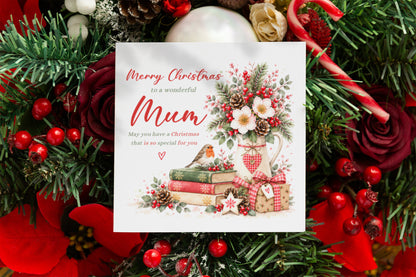Christmas Card for Mum – Festive Floral Design