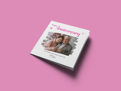 Personalised Photo Anniversary Card - Paintbrush Photo Frame Design - Custom Message, Name & Photo for Wedding, Relationship Milestone, Him, Her, Wife, Husband, Couple - Pink Envelope Included