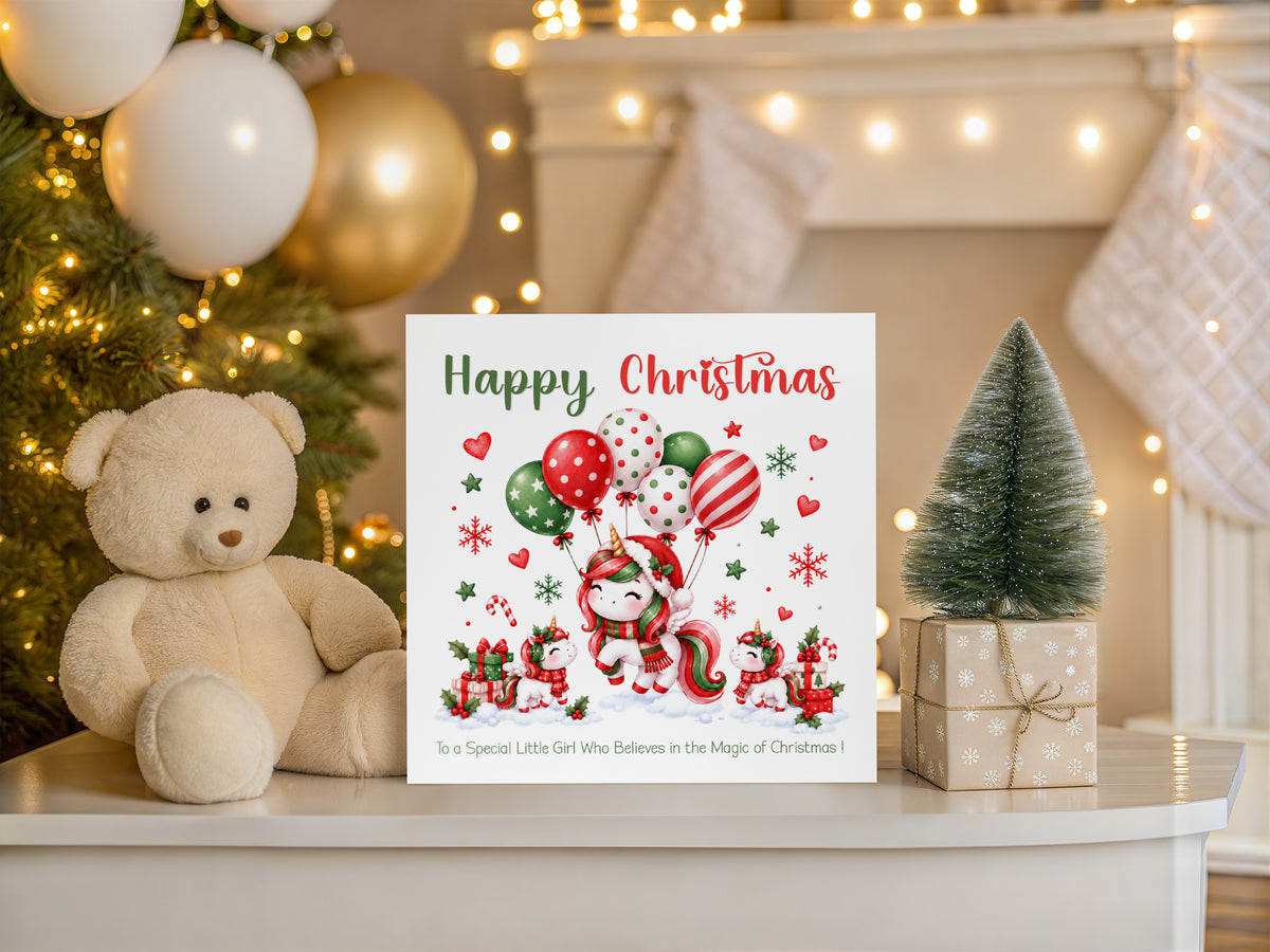 Magical Unicorn Christmas Card – Cute Christmas Card for Girls