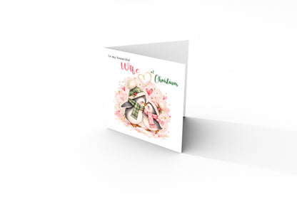Merry Christmas Card for Wife  – Cute Penguin Couple Christmas Card